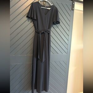 Preston & York Navy Blue V-Neck Flutter Sleeve Toe Belt Jumpsuit